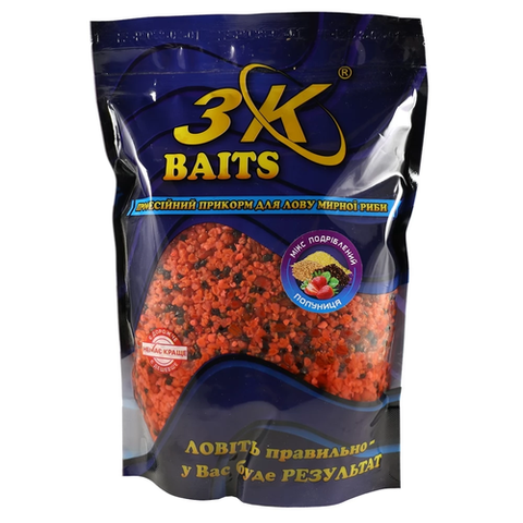 Прикорм 3K Baits подрібнений зерновий МІКС (полуниця), 1000г
