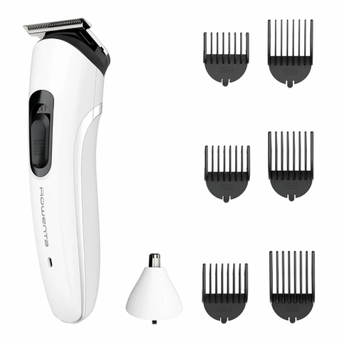 Тример Rowenta Trim&Style, для бороди, носа, вусів і голови, мережа+акум., насадок-7, сталь, білий