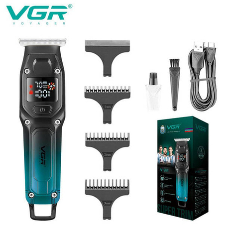 Тример для стрижки VGR V-964 GREEN, 7000 RPM, 4 насадки, LED display