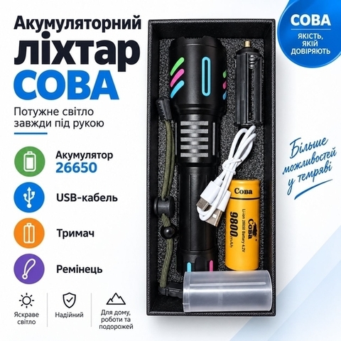 Ліхтар ручний COBA CB-W 514/515TG, power bank, Type-C