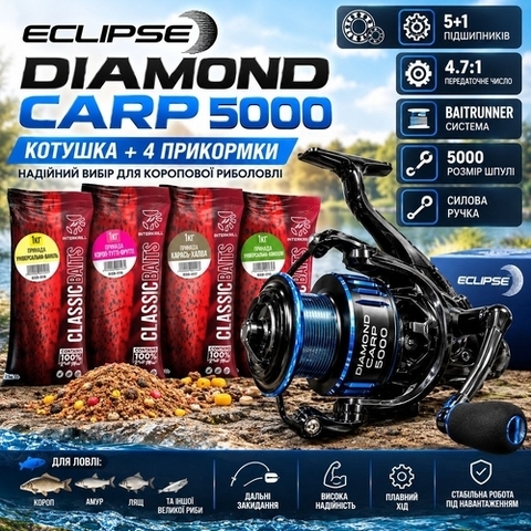 Набір ECLIPSE DIAMOND CARP 5000 + 4 прикормки INTERKRILL