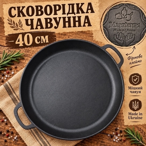 Чавунна жаровня лита 40 см, для смаження та тушкування, Maysternya 400-40Ук