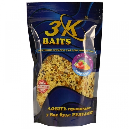  Прикорм 3K Baits зерновий мікс Пшоно(полуниця) 500г