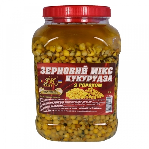 Прикорм 3-K Baits зерновий Мікс Кукурудза(з горохом)відро/банка 3л