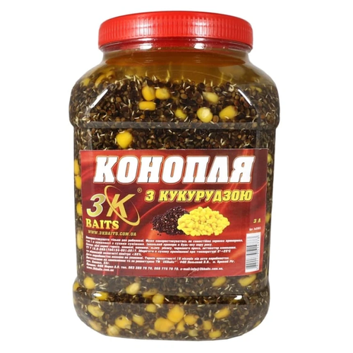 Прикорм 3-K Baits Конопля з кукурудзою(70/30) 3л