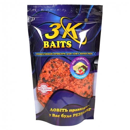  Прикорм 3K Baits Подрібнений зерновий мікс(полуниця) 500г