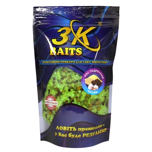Прикорм 3K Baits Подрібнений зерновий мікс(часник)500г