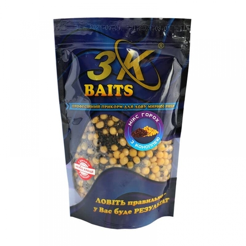 Прикорм 3K Baits зерновий мікс Горох(з коноплею) 400г