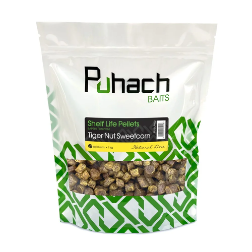 Варені гранули Puhach Baits Natural Line Shelf Life Pellets 8/10 mm 1 kg - Tiger Nut Sweetcorn (Тигровий горіх/Кукурудза)