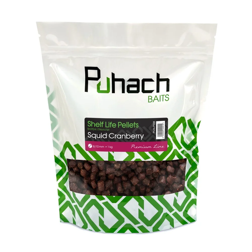 Варені гранули Puhach Baits Premium Line Shelf Life Pellets 12/14 mm 1 kg - Squid Сranberry (Кальмар/Журавлина)